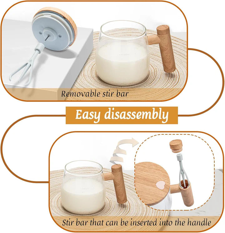 Self Mixing Glass Cup with Lid & Handle