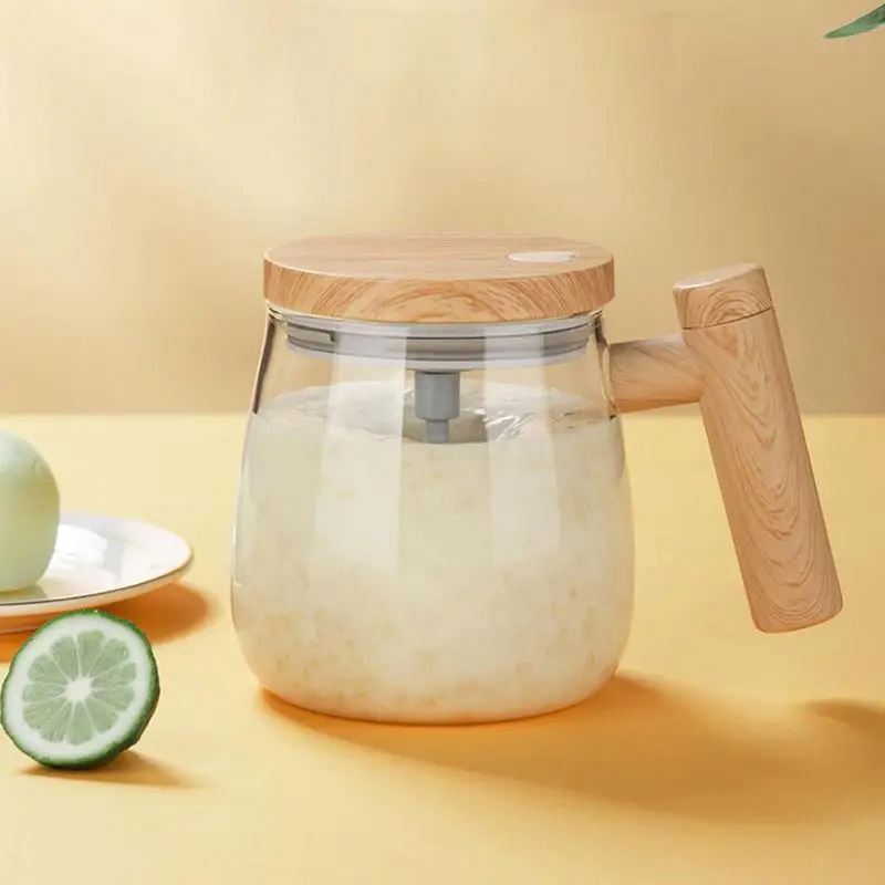 Self Mixing Glass Cup with Lid & Handle