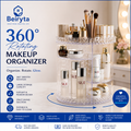 360° Rotating Makeup Organizer with large storage compartments for cosmetics, skincare, perfumes and beauty accessories.