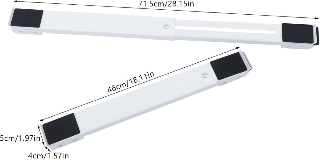 White plastic bar with black rubber end pads, shown with dimension annotations: 71.5 cm length, 46 cm diagonal length, and 5 cm width.