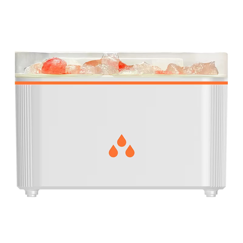 White salt lamp with orange accents on a white background