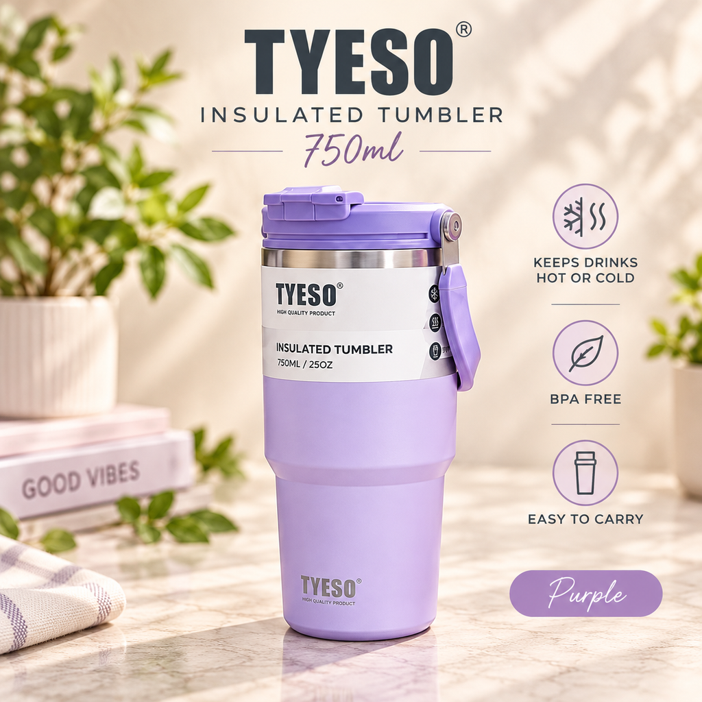 TYESO 750ml Vacuum Insulated Tumbler with Straw & Foldable Handle