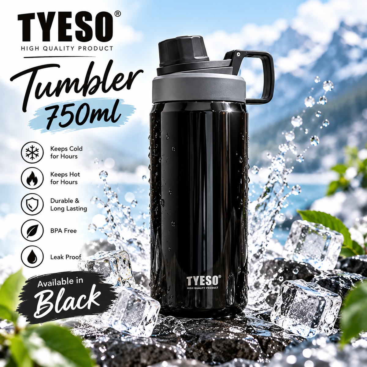 TYESO 750ml Insulated Tumbler with Handle – Hot & Cold Travel Bottle