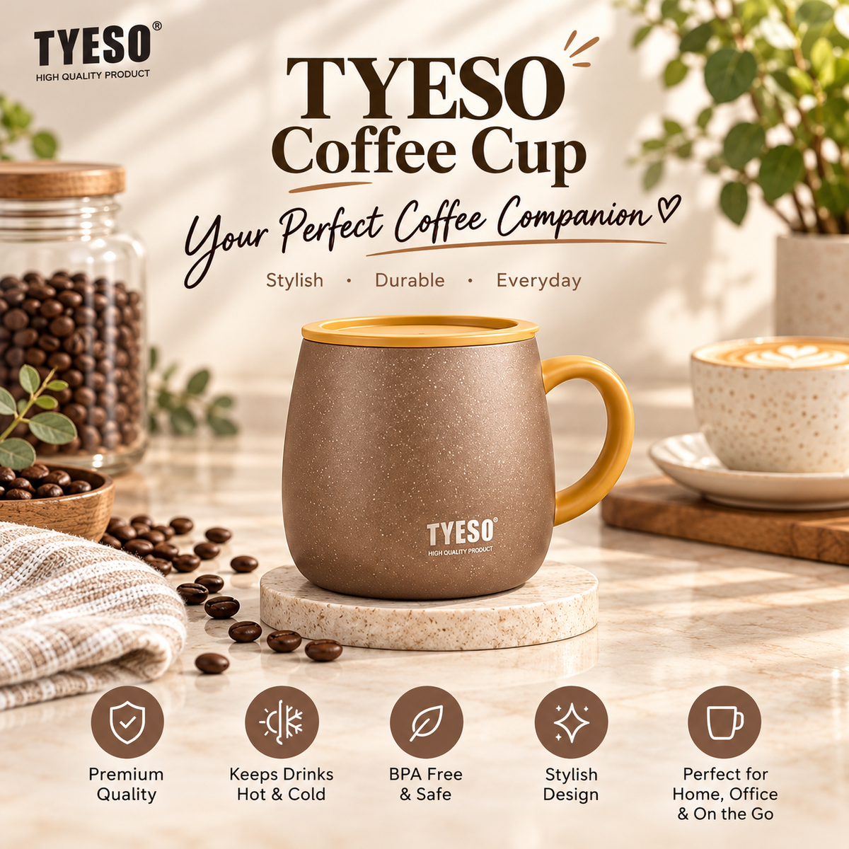 TYESO 355ml Vacuum Insulated Table Mug with Ceramic Coating