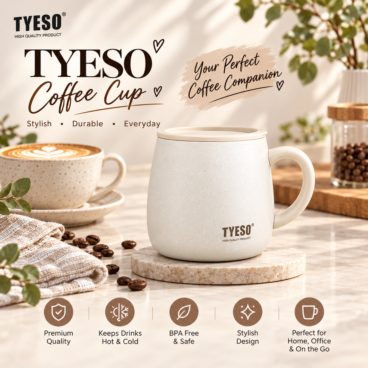TYESO 355ml Vacuum Insulated Table Mug with Ceramic Coating