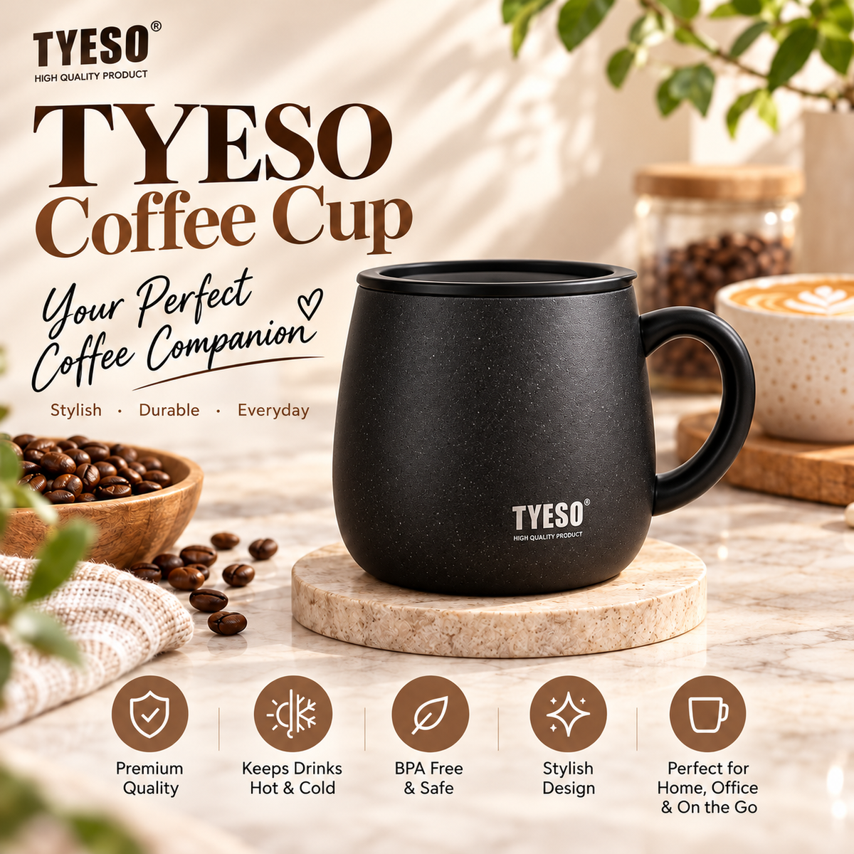TYESO 355ml Vacuum Insulated Table Mug with Ceramic Coating