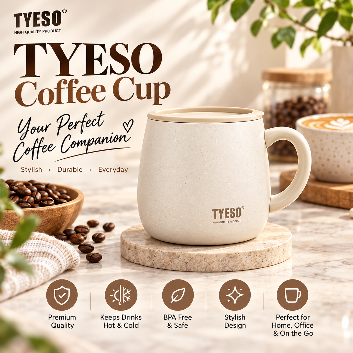 TYESO 355ml Vacuum Insulated Table Mug with Ceramic Coating