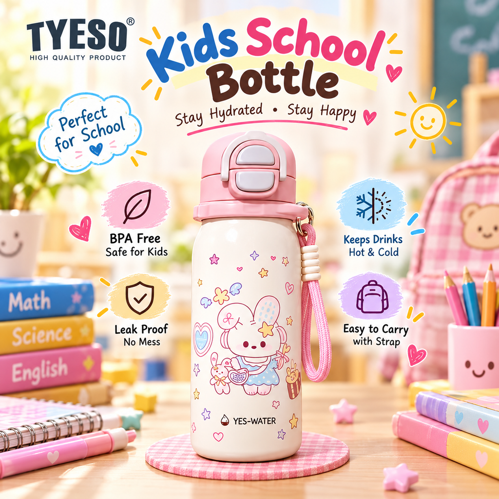 TYESO Kids 460ml Insulated Water Bottle with Strap