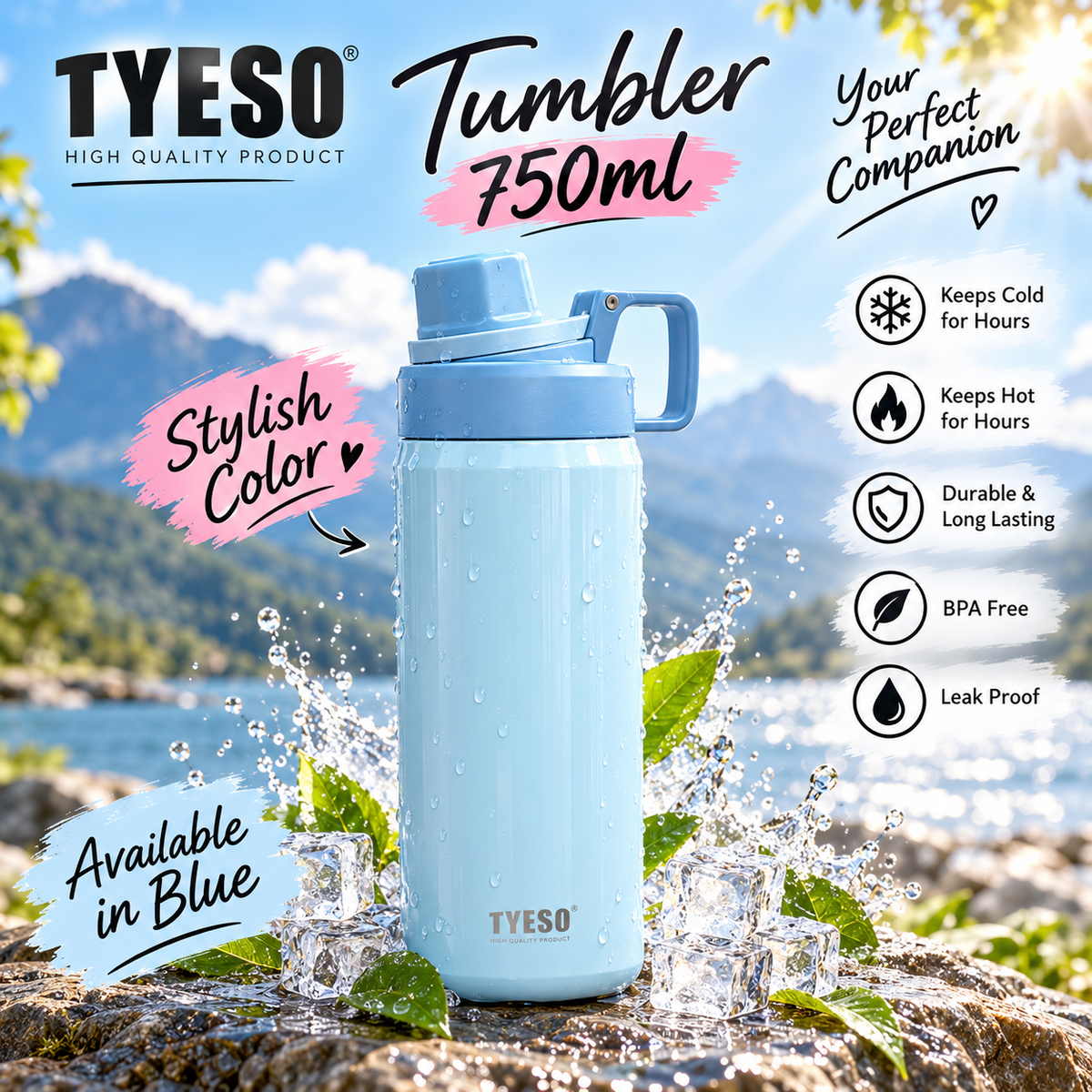 TYESO 750ml Insulated Tumbler with Handle – Hot & Cold Travel Bottle
