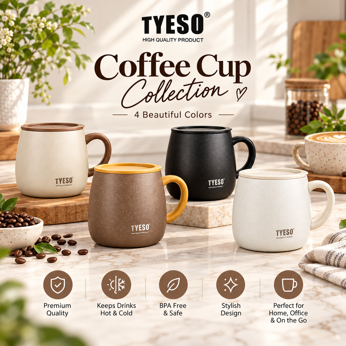 TYESO 355ml Vacuum Insulated Table Mug with Ceramic Coating