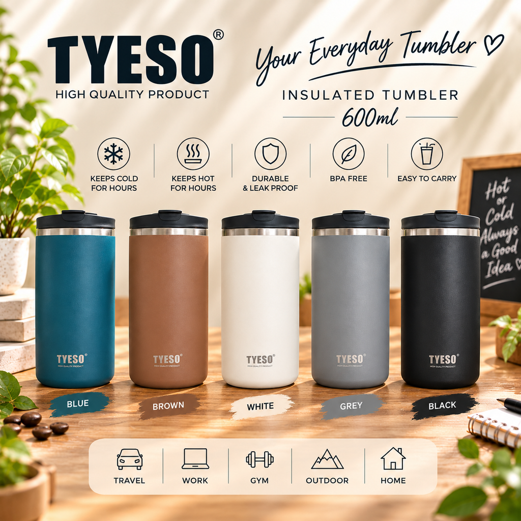 TYESO 600ml Vacuum Insulated Press Tumbler
