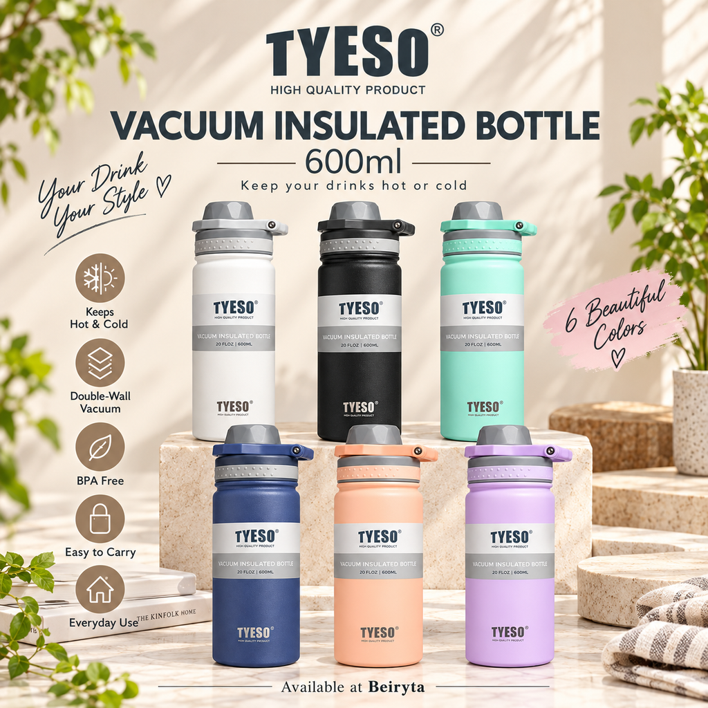TYESO 600ml Vacuum Insulated Bottle with Carry Handle