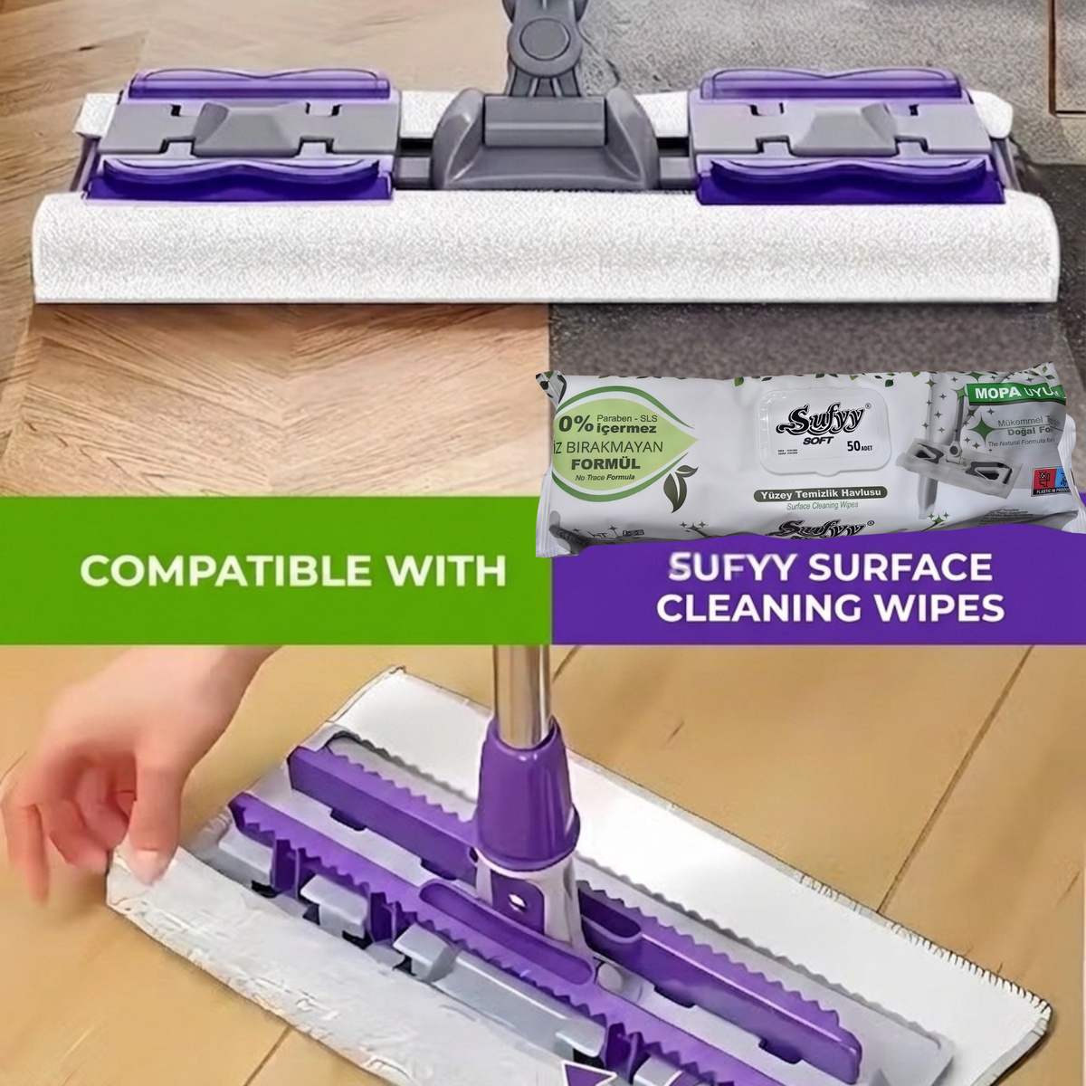 Mandalli Flat Mop + 50 Surface Cleaning Wipes