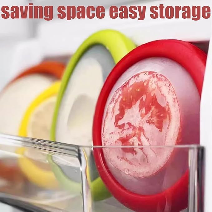 Colorful silicone egg-shaped containers with a transparent container underneath, labeled 'saving space easy storage'.