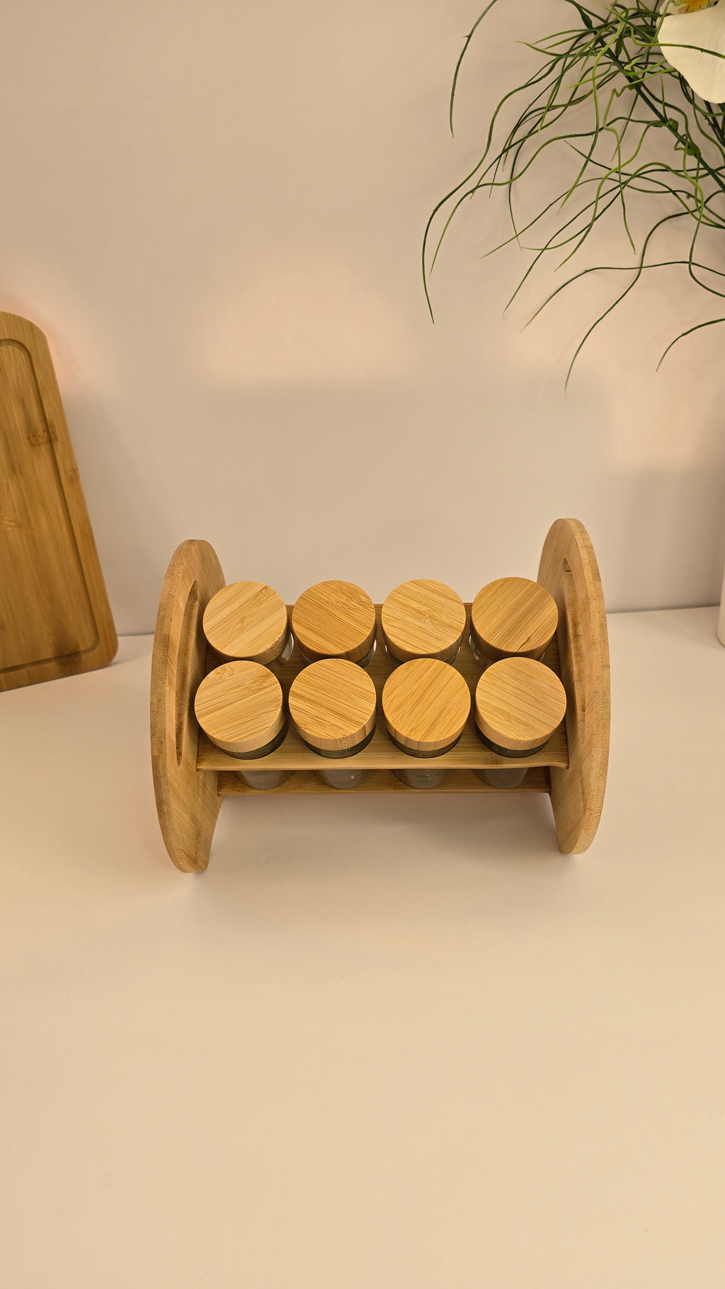 Beiryta 8-jar bamboo spice rack viewed from the front