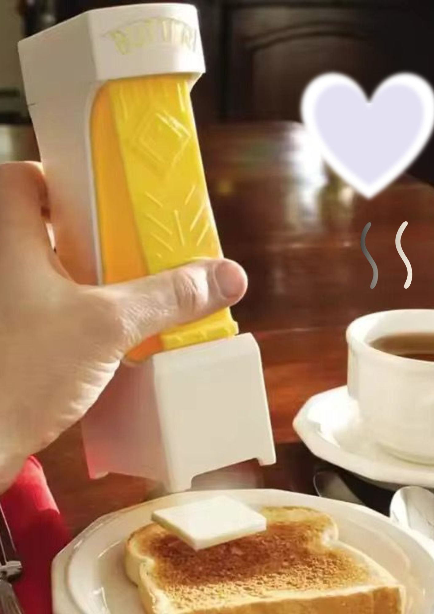 Using the Beiryta Butter Slice Pro to dispense a perfect butter slice onto toast