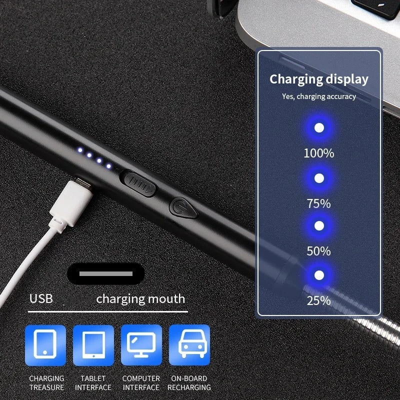 Charging cable with USB connector and charging display on a dark surface