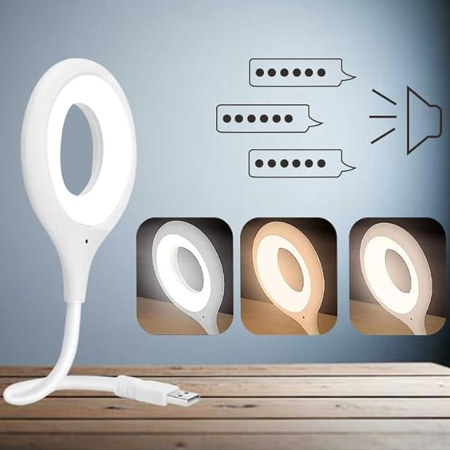 White Beiryta flexible USB LED ring light with USB-A cable on a dark background