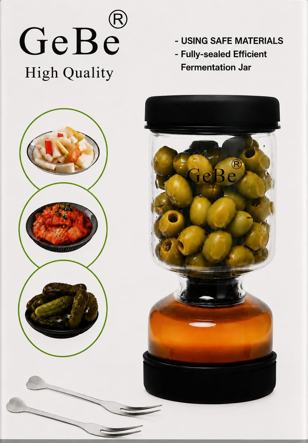 Beiryta glass fermentation jar with water-seal lid for homemade pickles and olives.