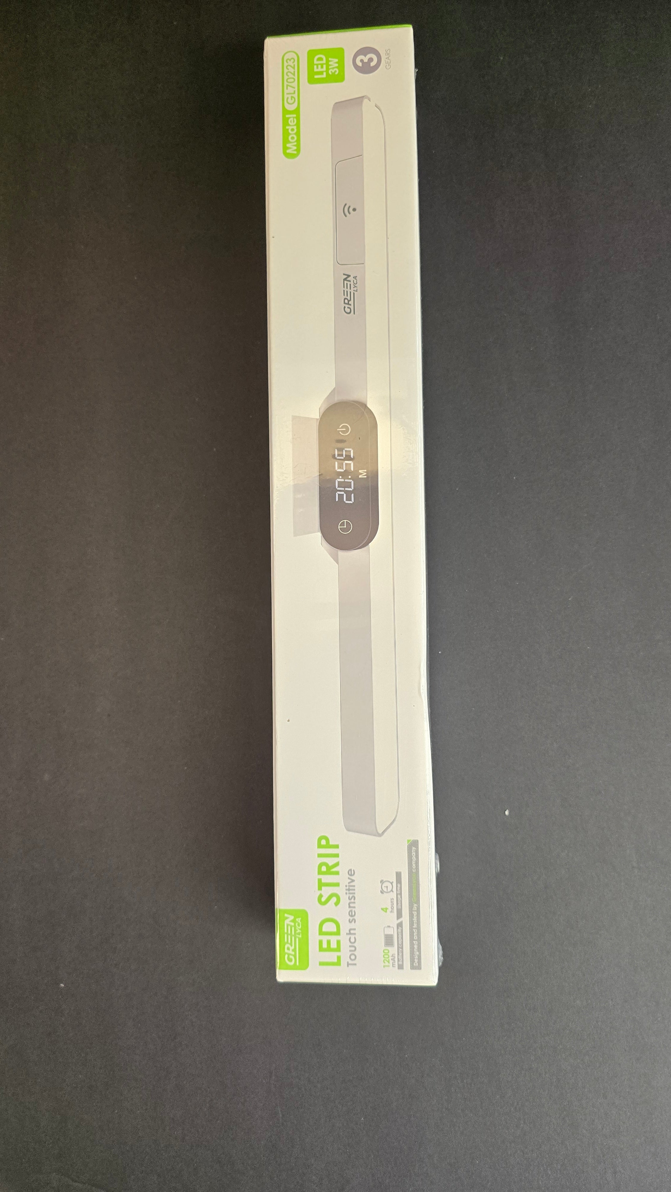 Packaging for the rechargeable LED light bar with digital clock and touch controls
