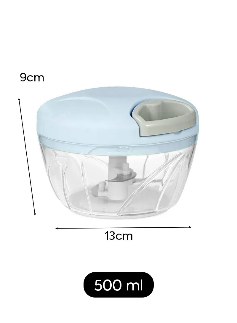Green manual food chopper with clear 600 ml container and stainless-steel blades