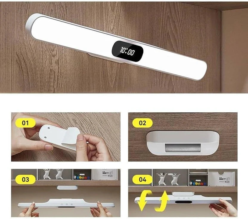 Beiryta rechargeable LED light bar showing adhesive magnetic installation and adjustable angle