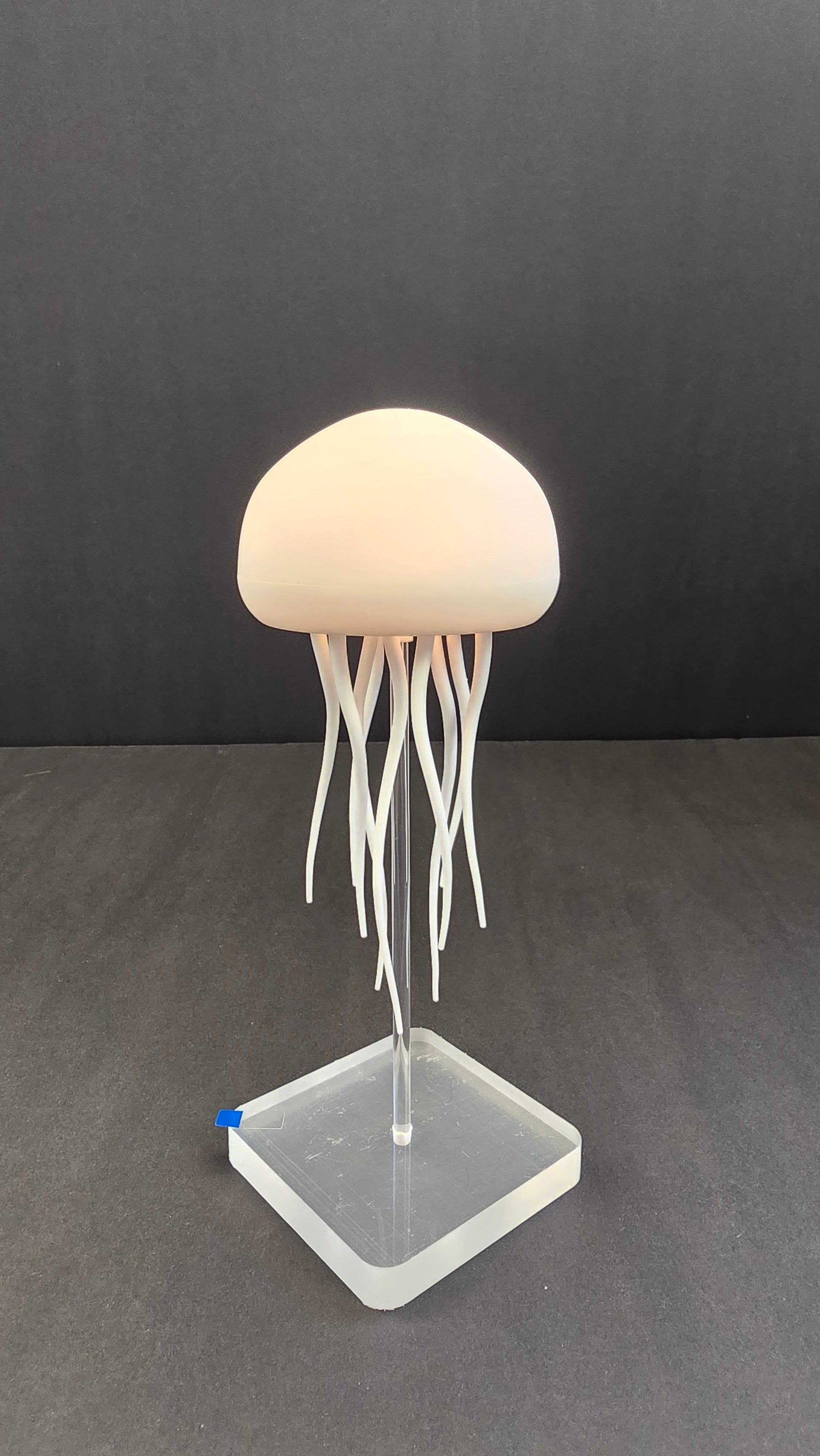 Beiryta sound-reactive jellyfish lamp glowing warm white on a clear stand
