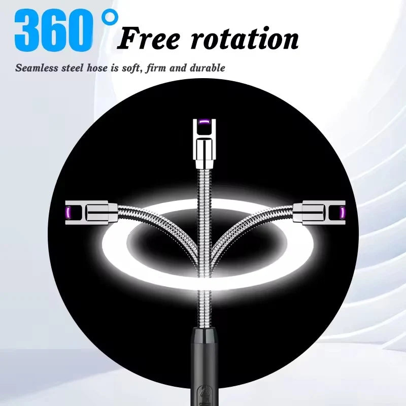 Flexible inspection camera with 360-degree free rotation on a black and white background