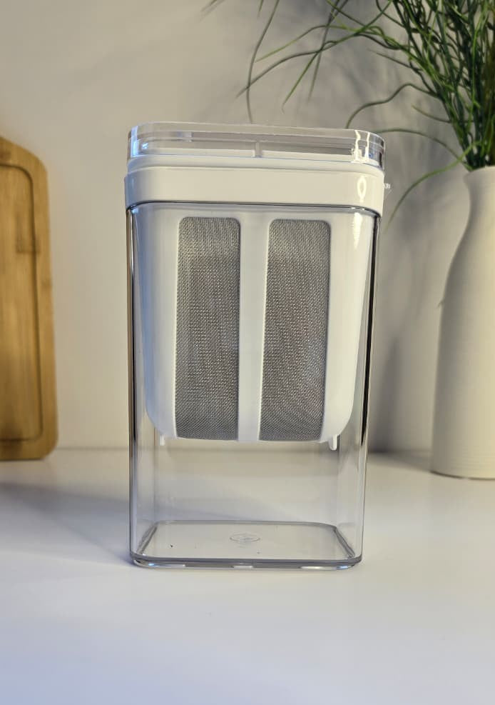 Beiryta yogurt strainer container beside its product packaging