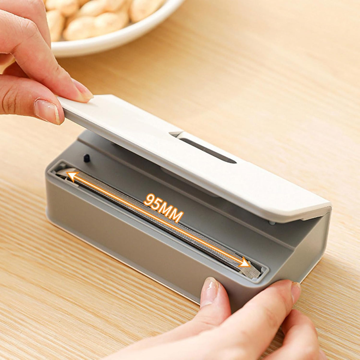 Handheld electronic device with a digital display on a wooden surface