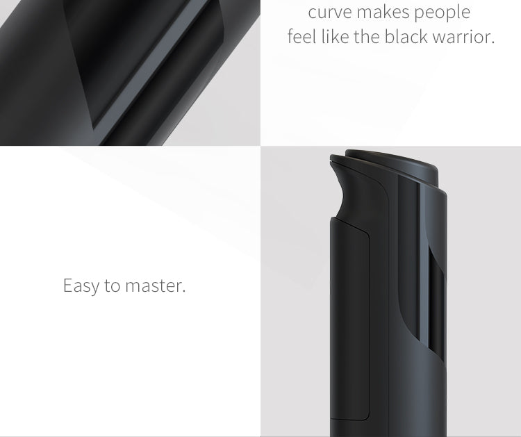 Close-up of the black milk frother’s ergonomic handle design