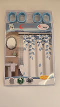 Phoenix Blue Leaves EVA shower curtain package with coordinating blue rings