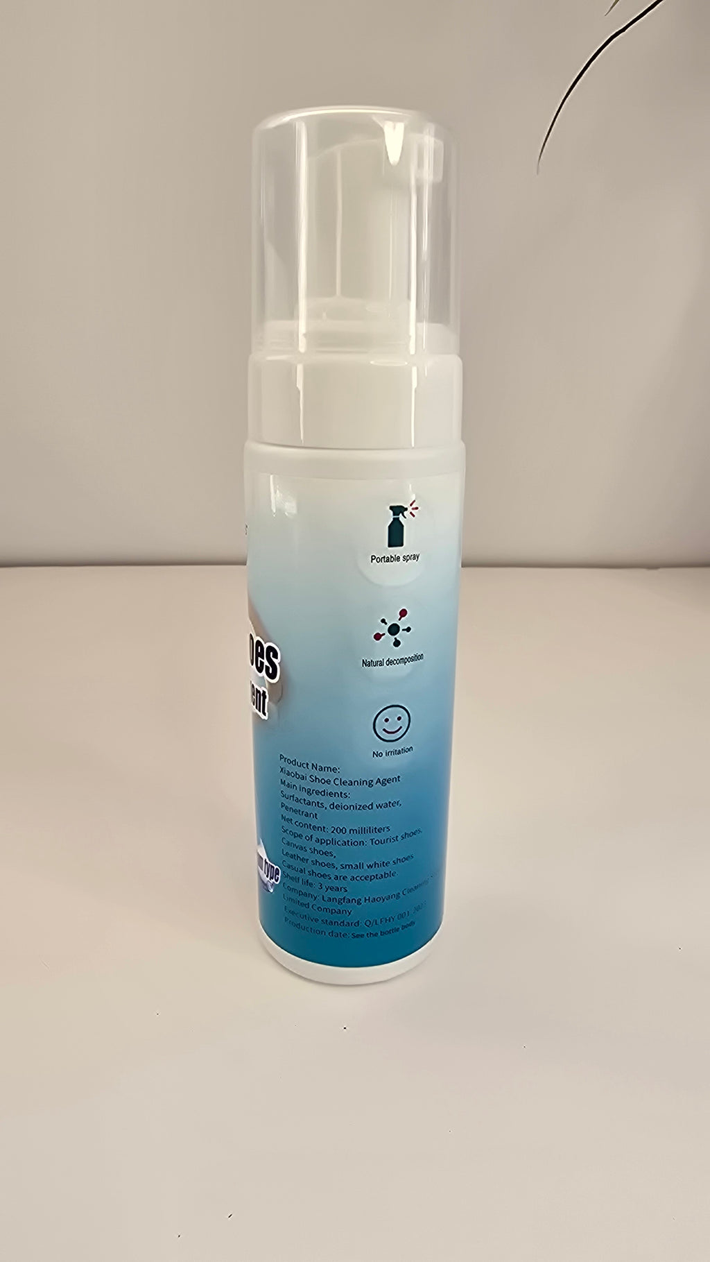 Product details on the Sumroy 200 ml shoe cleaning foam bottle