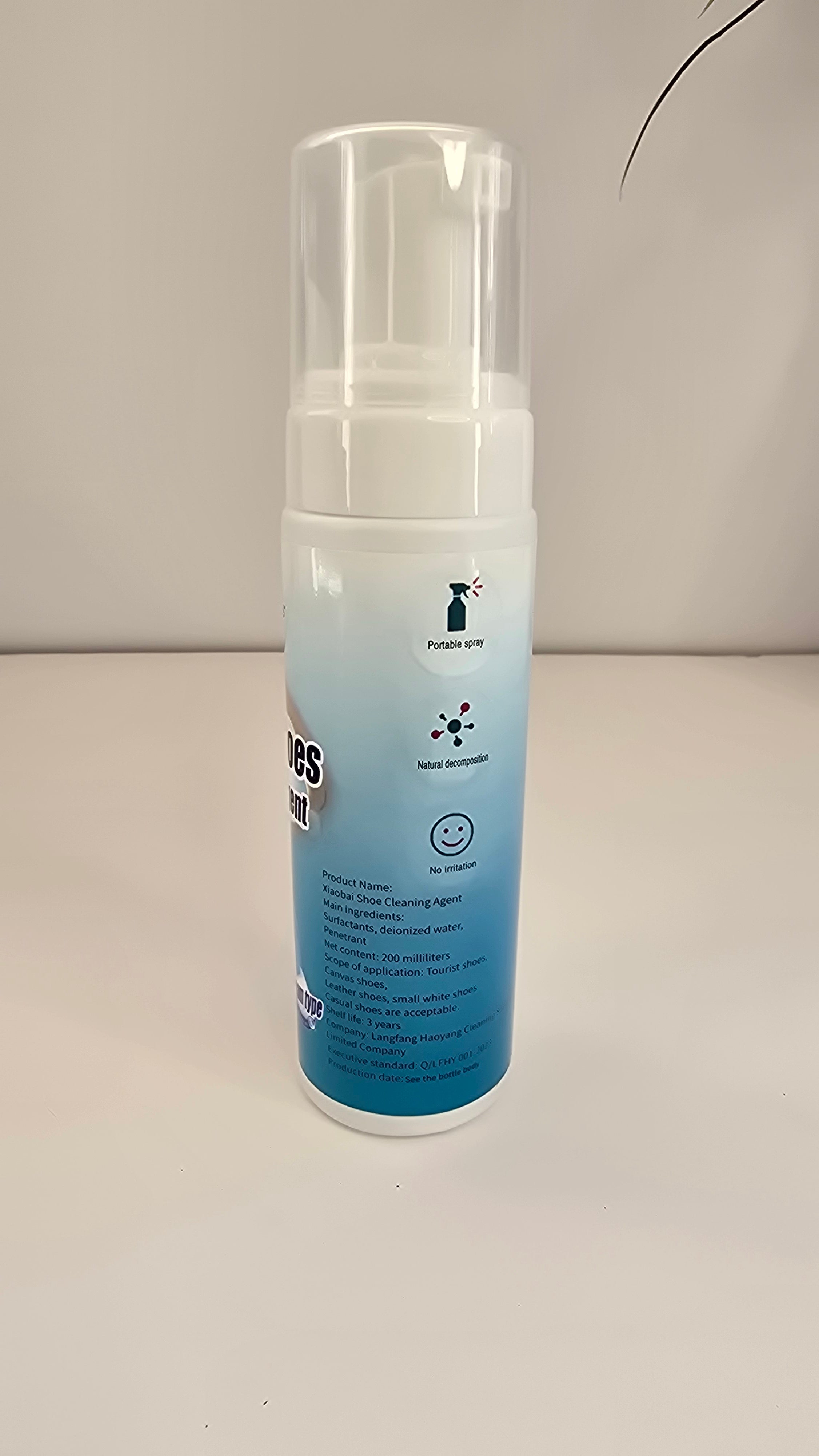 Product details on the Sumroy 200 ml shoe cleaning foam bottle